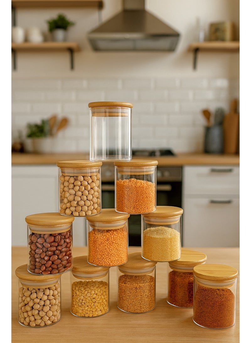 12-Piece Premium Glass Spice Jar Set with Airtight Bamboo Lids – 250ml Small Glass Food Storage Containers for Spices, Herbs, Seeds & Seasonings – Elegant Kitchen & Pantry Organization - Image 1